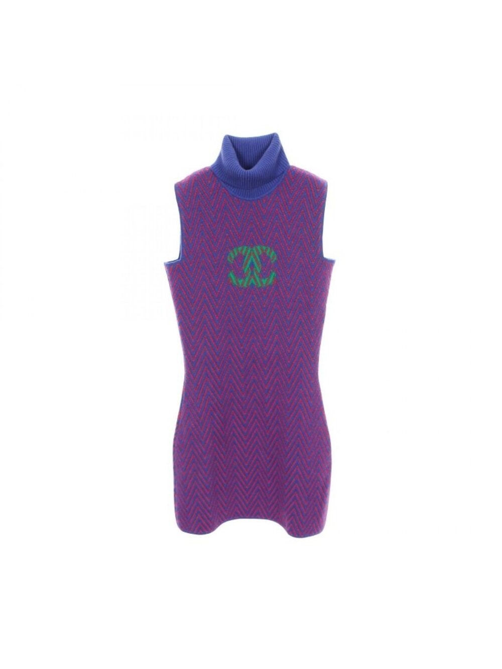 Chanel Dress CC Logo Herringbone Sleeveless Blue Red